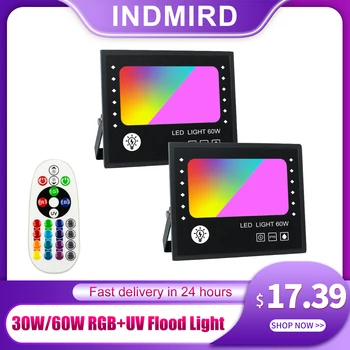 Прожектор RGB + UV, изменяющий цвет, белый 3000 К и 16 миллионов цветов, синхронизация времени и музыки, с приложением и дистанционным управлением